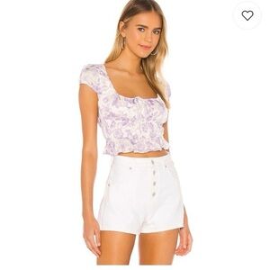 Majorelle Pegasus Top Purple Rivera Size XS Short Sleeve Floral Crop Top